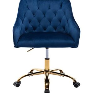 Yoluckea Velvet Desk Chair Blue Office Chair Height Adjustable, Blue Desk Chair Vanity Chair for Makeup Room Cute Desk Chair with Wheels, Home Office Desk Chairs Blue Velvet Chair Accent Swivel Chair