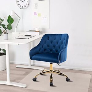 Yoluckea Velvet Desk Chair Blue Office Chair Height Adjustable, Blue Desk Chair Vanity Chair for Makeup Room Cute Desk Chair with Wheels, Home Office Desk Chairs Blue Velvet Chair Accent Swivel Chair