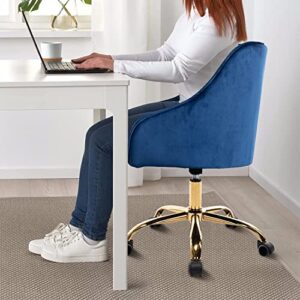 Yoluckea Velvet Desk Chair Blue Office Chair Height Adjustable, Blue Desk Chair Vanity Chair for Makeup Room Cute Desk Chair with Wheels, Home Office Desk Chairs Blue Velvet Chair Accent Swivel Chair