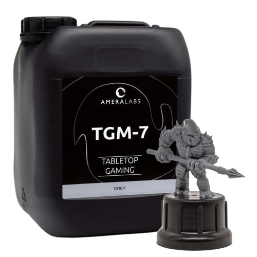 AmeraLabs TGM-7 3D Printer Resin for Tabletop Miniatures – Tough, High Resolution, Low Odor, Fast Curing 3D Printing Liquid for 4K/8K/12K LCD/DLP/SLA UV Resin 3D Printers, 5L (Grey)