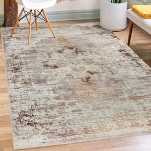 SUPERIOR Washable Indoor Runner Rug, Unique Home Floor Throw for Living Space, Dining Room, Office, Bedroom, Hallway, Entryway, Rustic Distressed Geometric Decor, Dove Collection, 6' x 9'