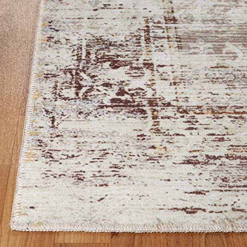 SUPERIOR Washable Indoor Runner Rug, Unique Home Floor Throw for Living Space, Dining Room, Office, Bedroom, Hallway, Entryway, Rustic Distressed Geometric Decor, Dove Collection, 6' x 9'