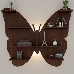 tyagi-export butterfly shape backlit wood wall shelf/book shelf/night light (32 inches x 28 inches) handcrafted in india - for living room bedroom kitchen bathroom farmhouse