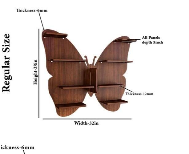 Tyagi-Export Butterfly Shape Backlit Wood Wall Shelf/Book Shelf/Night Light (32 inches x 28 inches) Handcrafted in India - for Living Room Bedroom Kitchen Bathroom Farmhouse