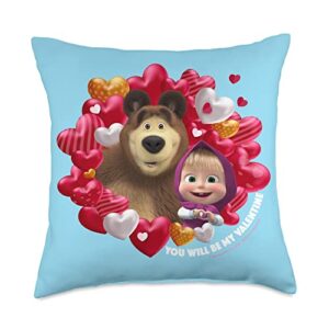 masha and the bear you will be my valentine, bear throw pillow, 18x18, multicolor