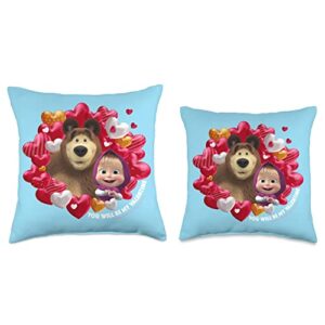 Masha and the Bear You Will be My Valentine, Bear Throw Pillow, 18x18, Multicolor