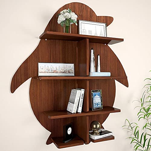 Tyagi-Export Penguin Shape Wood Wall Shelf/Book Shelf/Wall Storage Shelf Regular (28 inches x 32 inches) Handcrafted in India - for Living Room Bedroom Kitchen Bathroom Farmhouse