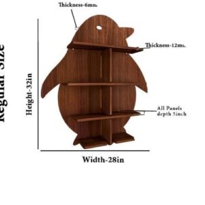 Tyagi-Export Penguin Shape Wood Wall Shelf/Book Shelf/Wall Storage Shelf Regular (28 inches x 32 inches) Handcrafted in India - for Living Room Bedroom Kitchen Bathroom Farmhouse