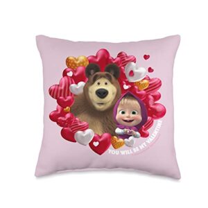 masha and the bear you will be my valentine, masha and the bear throw pillow, 16x16, multicolor