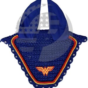 Wonder Woman Super Hero Horse Ear Bonnet Fly Veil Crochet Equestrian Bonnet Full/Cob/Pony (COB)