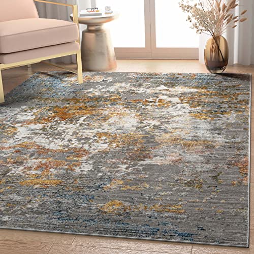 Well Woven Abstract Grey Multi Distressed Modern 5'2" x 7' Area Rug