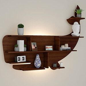 tyagi-export whale backlit wood wall shelf/book shelf/night light, walnut finish regular (32 inches x 25 inches) handcrafted in india - for living room bedroom kitchen bathroom farmhouse