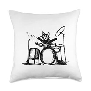 drummers gift funny cat drumming drummers percussionists musician gift throw pillow, 18x18, multicolor