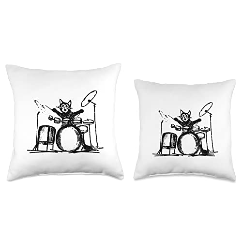 Drummers Gift Funny Cat Drumming Drummers Percussionists Musician Gift Throw Pillow, 18x18, Multicolor