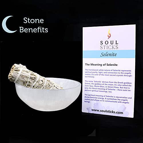 Soul Sticks Selenite Crystal Bowls for Smudging, Healing, Recharging Crystals | Pure Selenite Smudge Bowl & Crystal Charging Station Ethically Sourced in Morocco (5 Inch (Pack of 1))