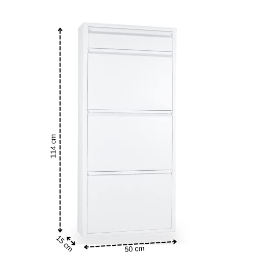 KASER Shoe Storage Cabinet - 3+1 Drawer 20" Metal Wall Mountable Shoe Storage for Entryway with No Assembly - Shoe Cabinet for Entryway Slim - 2-3 Pair per Tier (White)