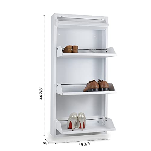 KASER Shoe Storage Cabinet - 3+1 Drawer 20" Metal Wall Mountable Shoe Storage for Entryway with No Assembly - Shoe Cabinet for Entryway Slim - 2-3 Pair per Tier (White)