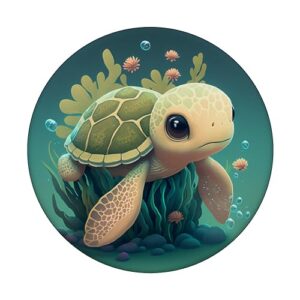 Cute Kawaii Sea Turtle in the Ocean PopSockets Standard PopGrip