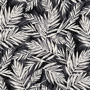 texco inc rayon jersey knit 4 way stretch/leaf/tropical pattern/print/maternity, apparel, diy fabric, black charcoal 3 yards