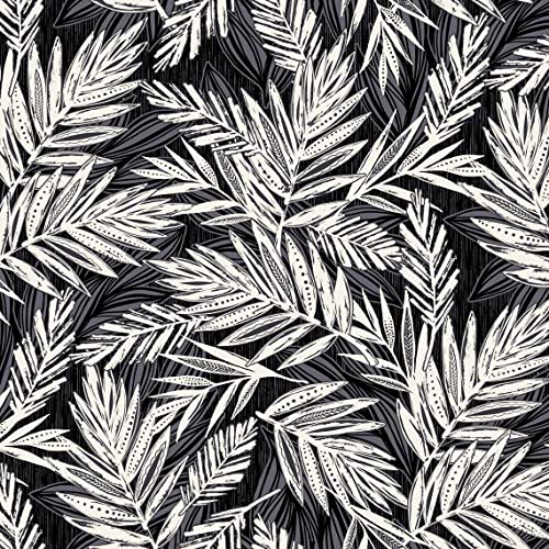 Texco Inc Rayon Jersey Knit 4 Way Stretch/Leaf/Tropical Pattern/Print/Maternity, Apparel, DIY Fabric, Black Charcoal 3 Yards