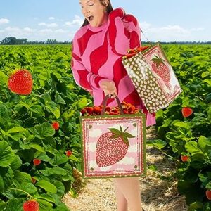 Blue Q Shopper - Strawberry Clouds. Reusable grocery bag, sturdy, easy-to-clean, 15" h x 16" w x 6" d. Made from 95% recycled material.