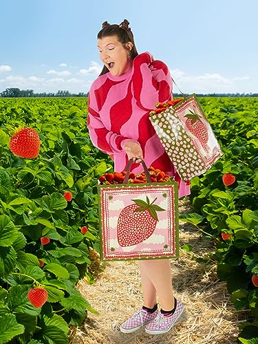 Blue Q Shopper - Strawberry Clouds. Reusable grocery bag, sturdy, easy-to-clean, 15" h x 16" w x 6" d. Made from 95% recycled material.