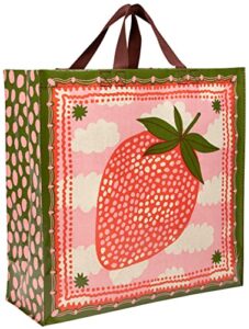 blue q shopper - strawberry clouds. reusable grocery bag, sturdy, easy-to-clean, 15" h x 16" w x 6" d. made from 95% recycled material.