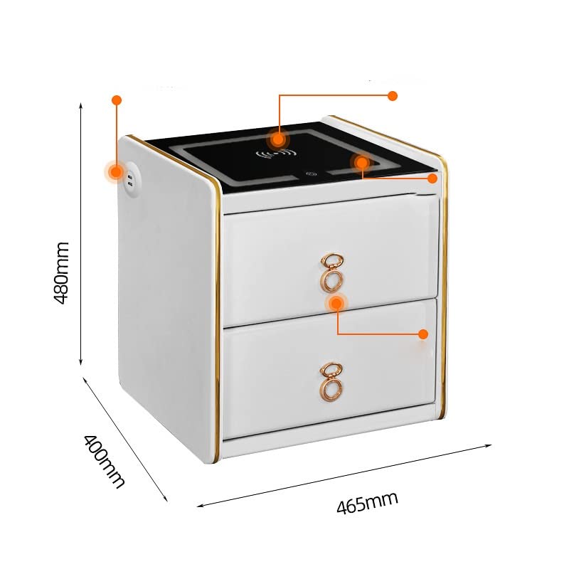 LLLY Armoire Chevet Intelligente avec Chargeur Sans fil LED, Meuble Rangement Multifonctionnel avec Table Bois