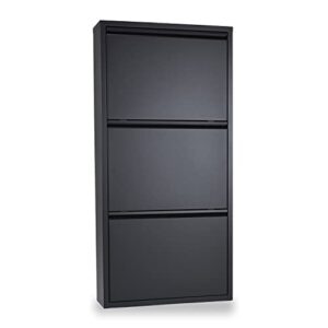kaser shoe storage cabinet -3 drawer 20" metal wall mountable shoe storage for entryway with no assembly - shoe cabinet for entryway slim - 2-3 pair per tier (black)