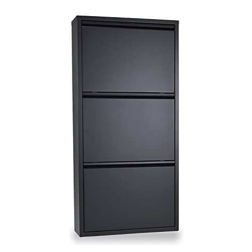 KASER Shoe Storage Cabinet -3 Drawer 20" Metal Wall Mountable Shoe Storage for Entryway with No Assembly - Shoe Cabinet for Entryway Slim - 2-3 Pair per Tier (Black)