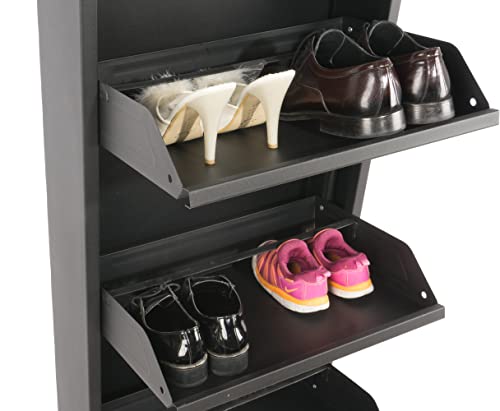 KASER Shoe Storage Cabinet -3 Drawer 20" Metal Wall Mountable Shoe Storage for Entryway with No Assembly - Shoe Cabinet for Entryway Slim - 2-3 Pair per Tier (Black)