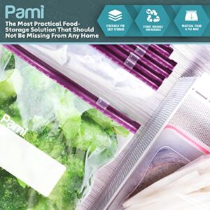 PAMI Food Storage Slider Gallon Bags [40 Pieces] - Leakproof Freshness-Lock Bags With Expandable Bottom- Food-Safe Slider Zipper Bags With Write On Label- Thick & Reusable Sandwich Bags