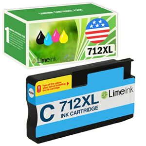 limeink compatible ink cartridges replacement for hp 712 ink cartridges 712xl ink for hp for designjet t650 t630 t230 t210 studio plotter printers (1 cyan)