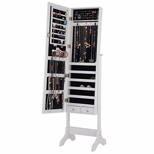 SDGH Lockable Jewelry Wardrobe Storage Organizer Box With Drawers White Home Furniture