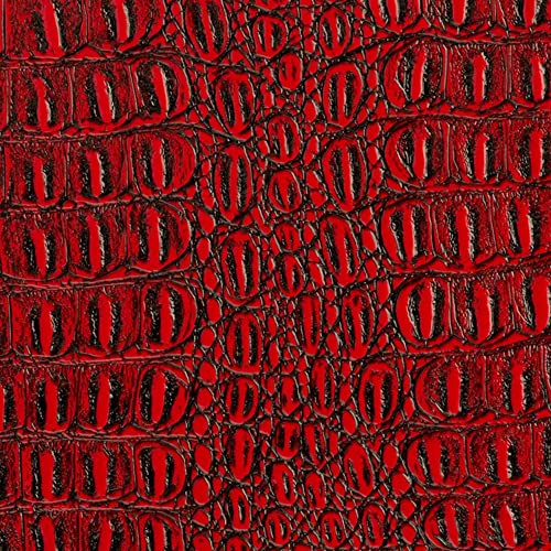 Alligator Fabric, Soft Textured Crocodile Vinyl Faux Leather, Gator Skin Embossed Upholstery DIY Craft and Clips Pleather Sheets – Individual 1 Yard Cut 36”x54” (Red/Black Print)