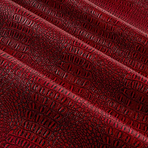 Alligator Fabric, Soft Textured Crocodile Vinyl Faux Leather, Gator Skin Embossed Upholstery DIY Craft and Clips Pleather Sheets – Individual 1 Yard Cut 36”x54” (Red/Black Print)