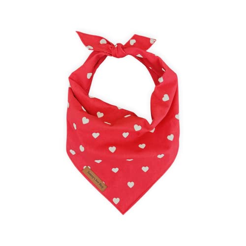 Sammy’s Sew Shop Red Heart Valentine's Day Dog Bandana – Red and White Heart Patterned Pet Bandana, Tie Back, Premium Cotton Fabric, Unique Design, Handmade in The USA, (Large)