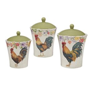 Certified International Floral Rooster 3 Piece Canister Set 54 oz, 72 oz, 104 oz, Multicolor