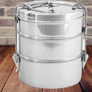 Sharvgun Stainless Steel Food Grade Bento Vintage Wire Tiffin Box, Traditional Indian Lunch Box,Tiffin Box,Food Container,Indian Tiffin, Food storage container 10 cm (3 Tier)