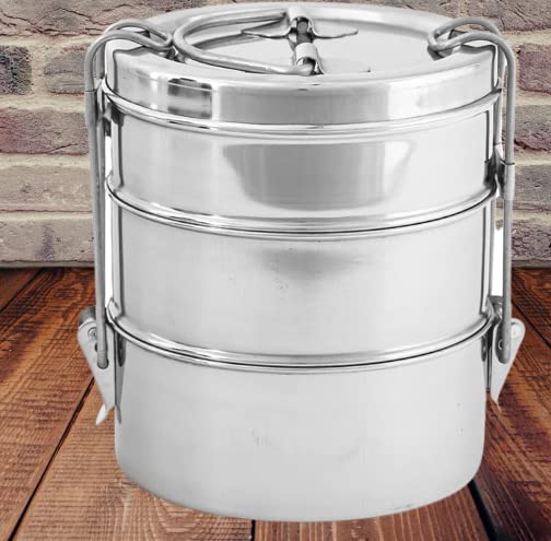 Sharvgun Stainless Steel Food Grade Bento Vintage Wire Tiffin Box, Traditional Indian Lunch Box,Tiffin Box,Food Container,Indian Tiffin, Food storage container 10 cm (3 Tier)