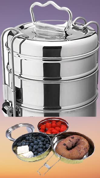 Sharvgun Stainless Steel Food Grade Bento Vintage Wire Tiffin Box, Traditional Indian Lunch Box,Tiffin Box,Food Container,Indian Tiffin, Food storage container 10 cm (3 Tier)