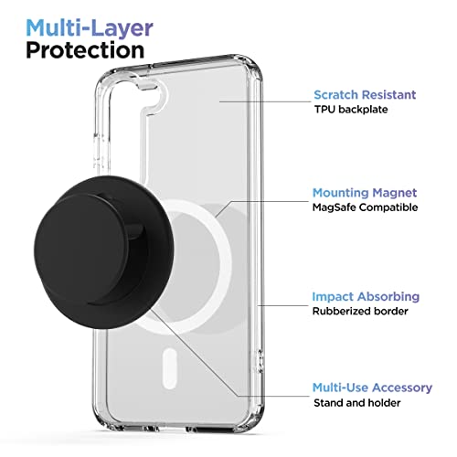 Encased Magnetic Case and Grip - Designed for Samsung Galaxy S23 - Protective Clear Case with Removeable Phone Holder Kickstand (2023 - S23 6.1 inch) Compatible with MagSafe