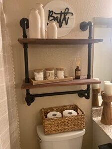 oubito rustic floating shelf,industrial pipe shelving,24inch bathroom shelves wall mounted with towel bar,metal wall shelf,2 tier towel rack,floating shelves,black