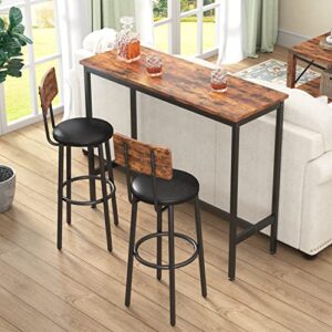 homsof 3-piece farmhouse counter height dining set, table and 2 bar stools with pu soft seat and backrest, rustic brown_3pcs