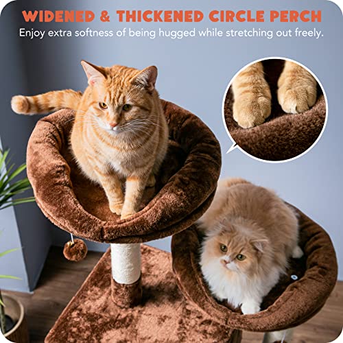 Quuzee Cat Tree for Indoor Cats - 63in Multi-Level Large Cat Tower with 2 Big Cat Condos, 2 Padded Perches, Hammock, 6 Sisal-Covered Scratching Post and Toys for Kittens Pet Play House, Brown