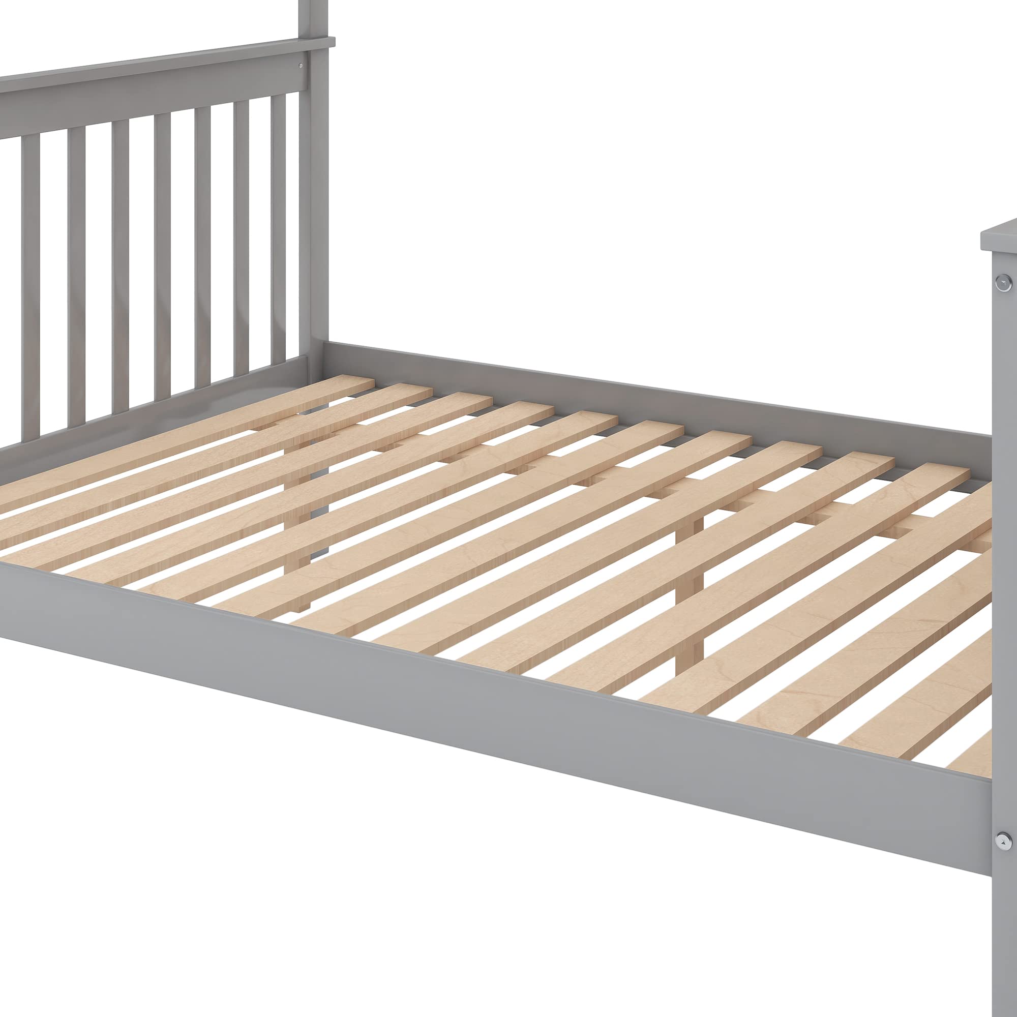 Bunk Bed with Trundle and Staircase, Solid Wood Twin Over Full Bunk Beds Frame with Storage Shelf, Safety Rail for Kids Teens, Can be Separated into 2 Beds (Twin Over Full, Grey)