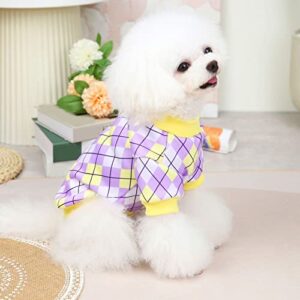 leasote pet sweater, classic colourful plaid pullover dog sweatshirt, dog shirts pet clothes for small medium large boy girl doggie cats purple m