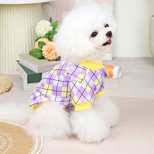 leasote Pet Sweater, Classic Colourful Plaid Pullover Dog Sweatshirt, Dog Shirts Pet Clothes for Small Medium Large Boy Girl Doggie Cats Purple M