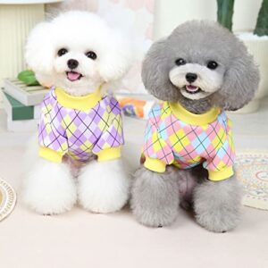 leasote Pet Sweater, Classic Colourful Plaid Pullover Dog Sweatshirt, Dog Shirts Pet Clothes for Small Medium Large Boy Girl Doggie Cats Purple M