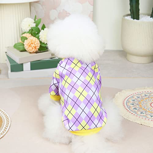 leasote Pet Sweater, Classic Colourful Plaid Pullover Dog Sweatshirt, Dog Shirts Pet Clothes for Small Medium Large Boy Girl Doggie Cats Purple M